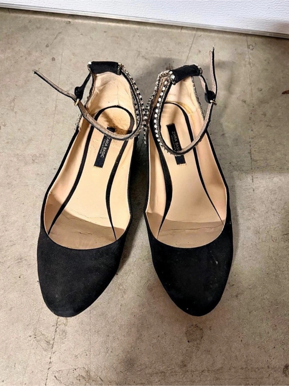 Zara Studded Ankle Strap Heels in Black US 7